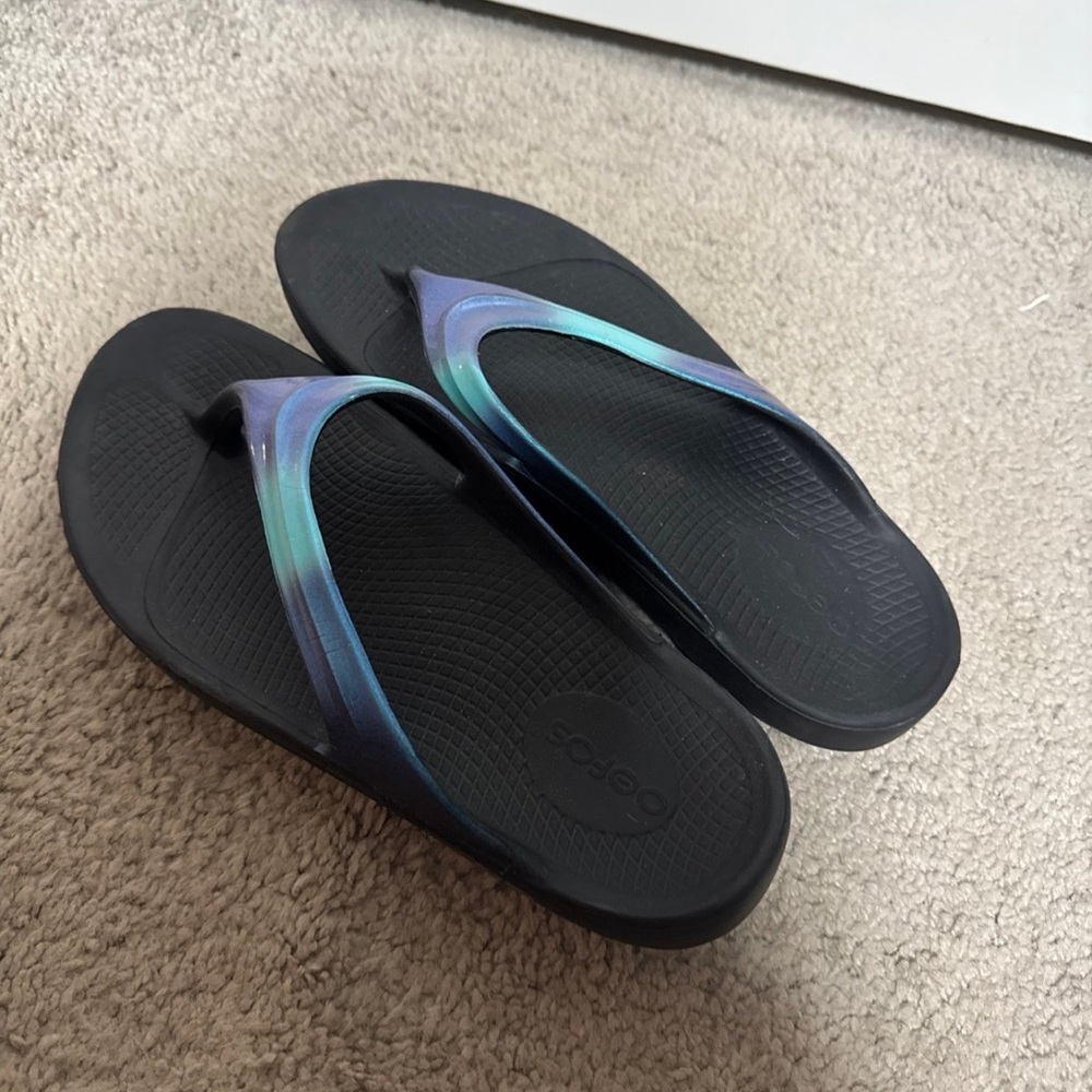 Black and Blue Flip Flops